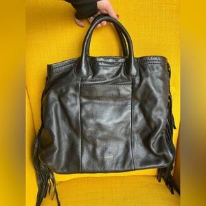 Lucky brand black leather fringe bag